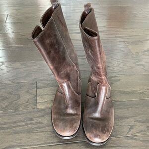 Jcrew dark brown leather boots. Mid calf length. Size 8